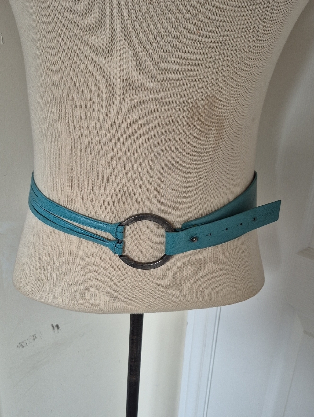 Turquoise Vintage Leather Double-Strap Waist Belt with Ring Accent